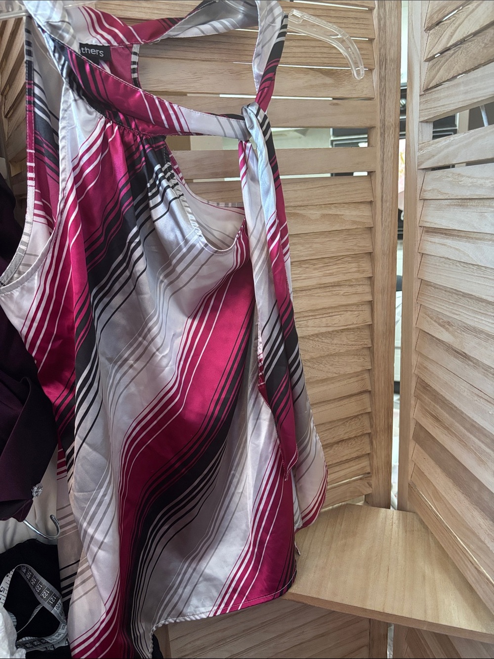 feathers One-Shoulder Striped Top in Magenta, White and Black Small